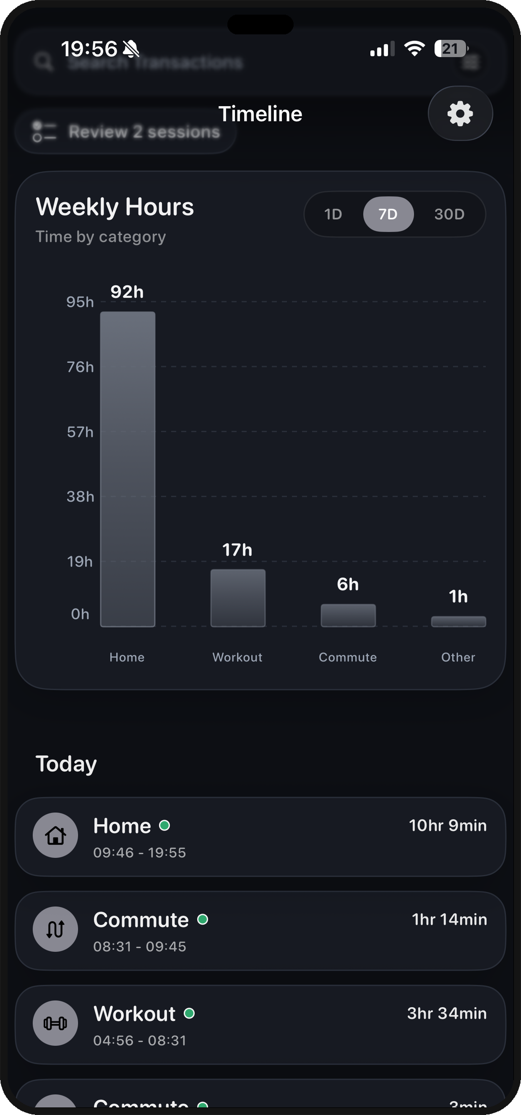 Myclok weekly hours screen
